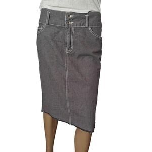 Kama Gray‎ Denim Pencil Skirt Size 9 Stretch Raw Hem Casual Y2K Style